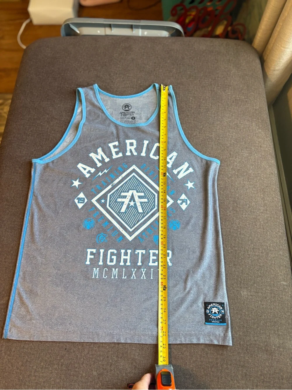 American Fighter Gray Tank Top with Blue Trim